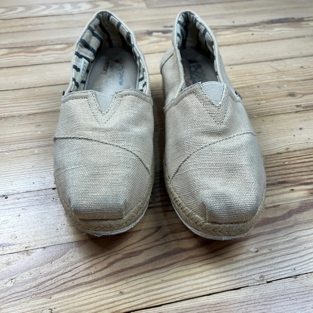 Skechers BOBS Highlights 2.0 Natural Canvas Espadrille Platform Shoes 8 boho tan